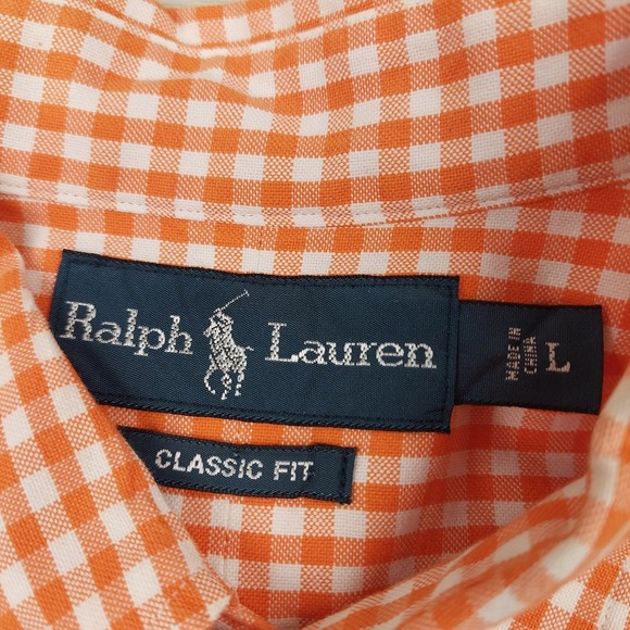 Ralph Lauren Button Down Shirt Mens Large Orange Gingham Classic Fit Preppy Dad - Picture 2 of 7